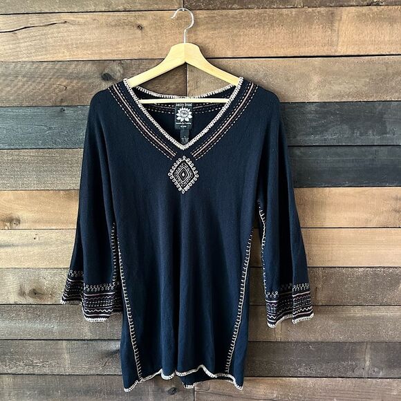 Lucky Brand Tops - Lucky Brand Y2K Boho Black & Brown Knit Tunic Top
